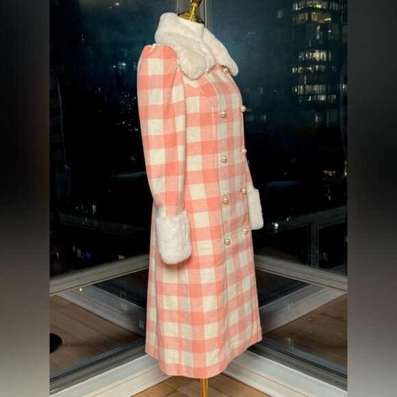 🆕 LOVESHACKFANCY 🧿 NWOT Sherry Plaid Faux Fur Coat, Crisp Peach, Sz S - Picture 10 of 15
